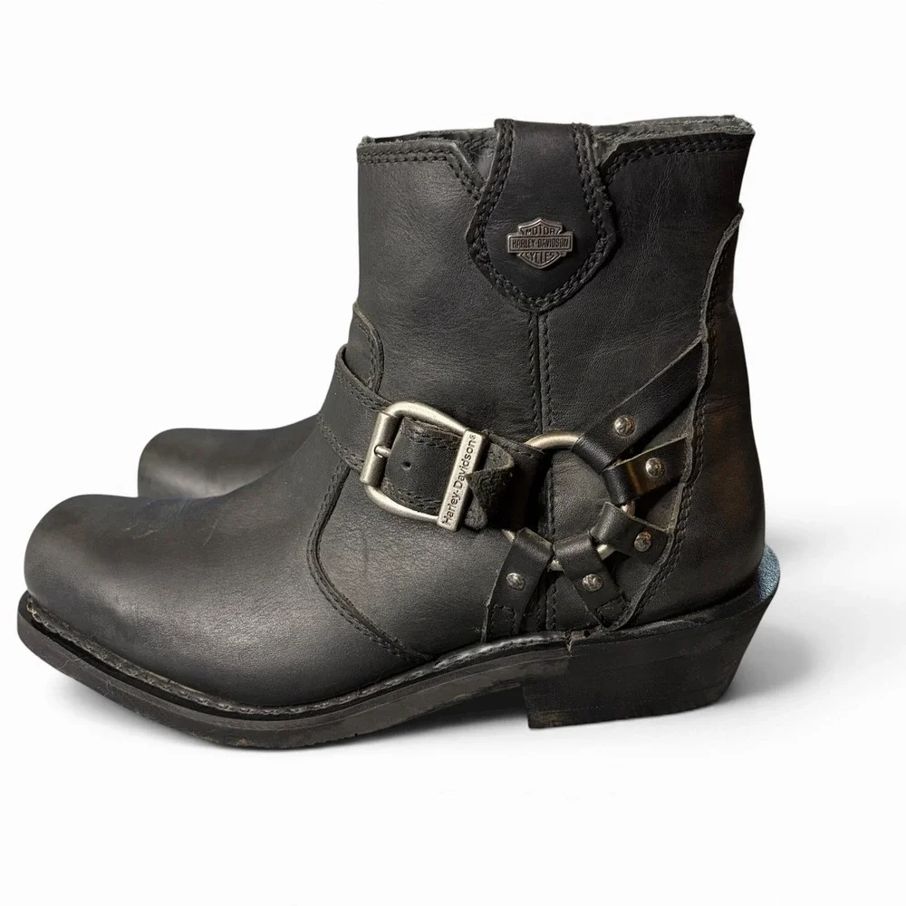 Harley-Davidson Christa Harness Boots Women's 9.5 Black Leather Mid Calf Moto - Picture 2 of 8